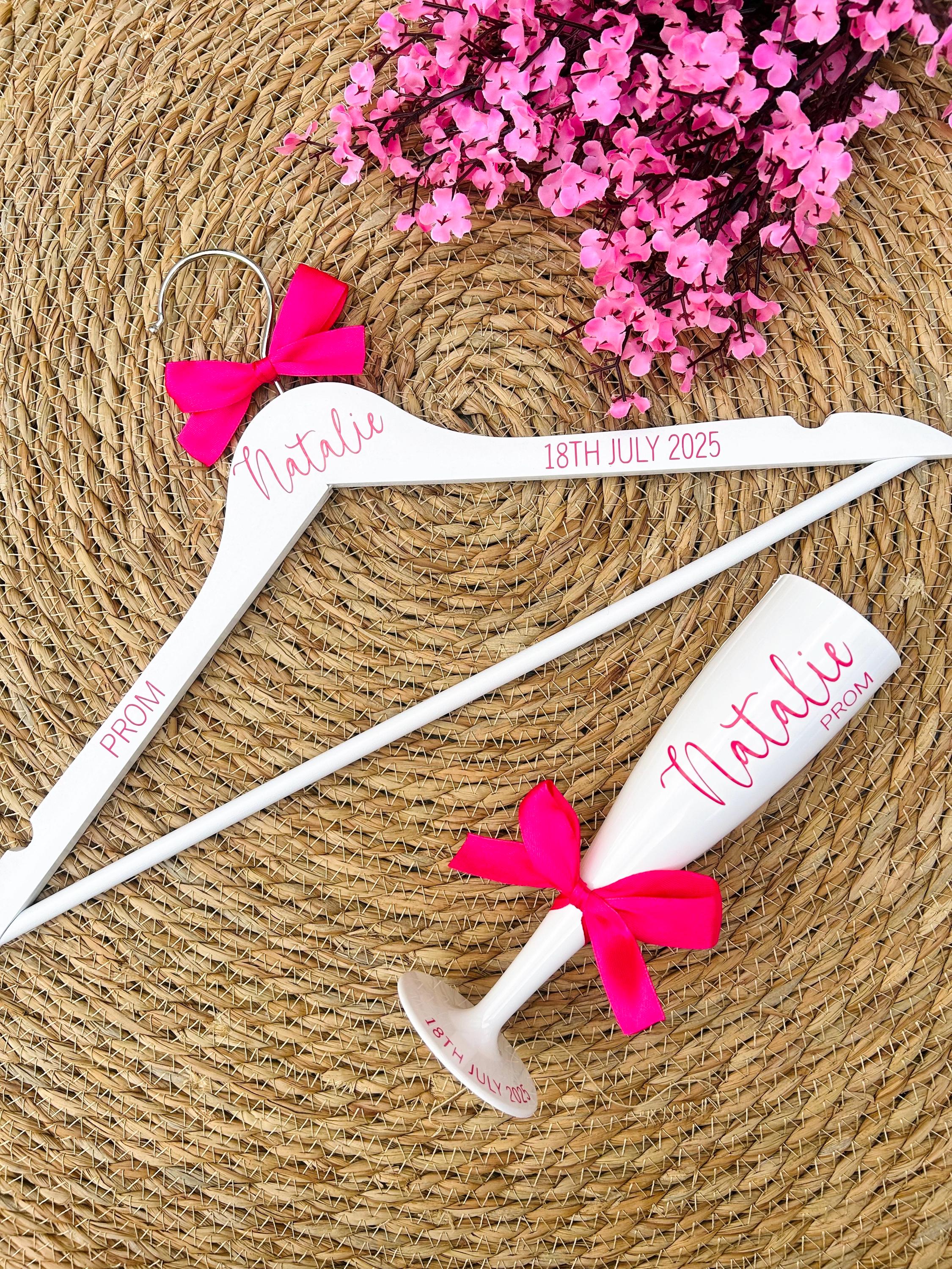 Prom Flutes Personalised Prom Dress Hanger and Champagne Flute Set | Custom Name ...