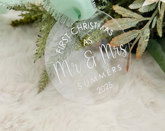 Personalised Acrylic First Christmas as Mr & Mrs Bauble | Custom 2025 Newlywed Ornament | Couple Christmas Decoration | Wedding Keepsake