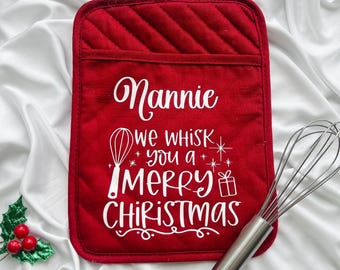 Personalised Christmas Oven Mitt | Custom Name Holiday Kitchen Glove | Teacher Gift | Stocking Filler | Baking Gift