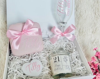 21st Pink Birthday Hamper for Her | Personalised Gift Box | Custom Champagne Flute | Luxury Birthday Gift Set
