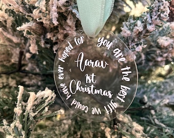 Personalised Baby's First Christmas Bauble |Clear Flat Acrylic Ornament | Newborn Keepsake | Tree Decoration | Custom 1st Christmas Gift