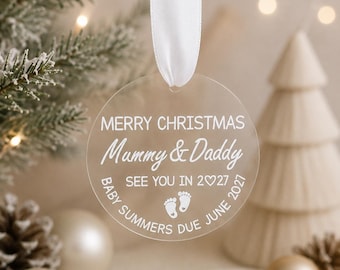 Personalised Baby Due Christmas Bauble 2027, Mummy & Daddy Christmas Ornament, Baby Name and  Due Date Bauble, Pregnancy Keepsake Gift