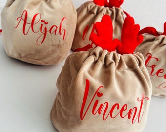 Reindeer Bag | Personalised Christmas Bag | Treat Bag | Velvet Christmas Bag | Personalised | Sweet Bag | Small Gift Bag