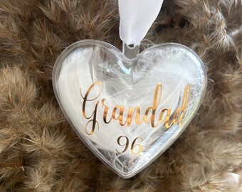 Personalised Memorial Bauble | Love Heart Feather Bauble | Keepsake Gift | Tree Decorations | Christmas Gift | Christmas Decorations |