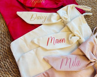 Personalised Velvet Christmas Stocking with Bow | Custom Name Xmas Stocking | Luxury Holiday Mantel Decor & Gift Idea | Festive Gift