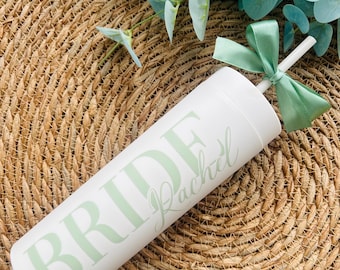 Personalised Bride Skinny Tumbler with Bow | White Wedding Tumbler | Custom Bridal Party Gift | Bride To Be Cup | 2026 Bride | 2027 Bride