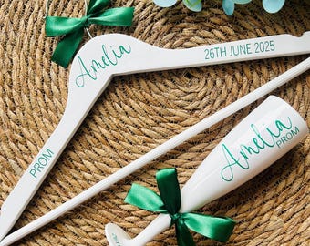 Personalised Prom Dress Hanger and Champagne Flute Set | Custom Name Prom Gift | Prom Night Keepsake | Prom 2026 Gift