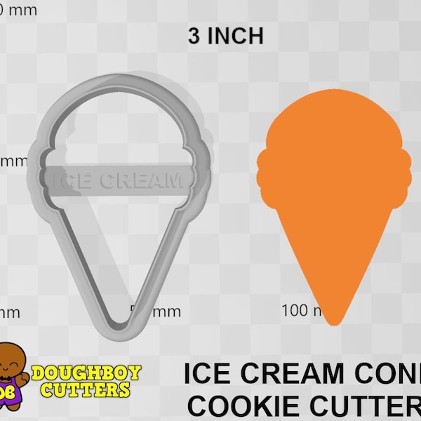 Ice Cream Cone Cookie Cutter | deeg, fondant of polymeer klei snijder |  Verschillende maten | Vormen voor koekjes, ambacht en sieraden