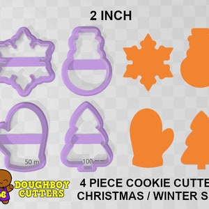 Mini winterkoekjesvormpjes | set van 4 vormen | 2 inch uitstekers | Koekjesdeeg of fondant uitsteker |