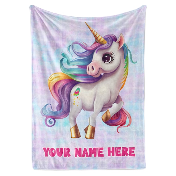 Personalized Baby Unicorn Throw Blanket for Girls With Custom Name