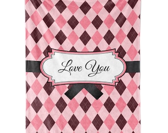 Ships Next Day, Personalized Valentine's Day Harlequine Style Throw Blanket - Made in USA - Customized Gift - Cozy and Soft Couch or Bed