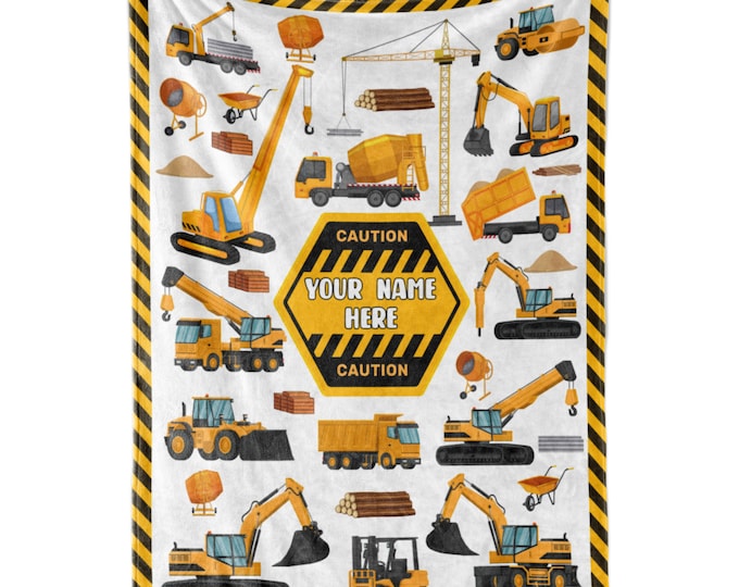 Personalized Excavator Truck Blanket | Baby Blanket Boys Gift | Toddler Truck Fleece Throw | Birthday Gift | Truck Toy | 10+ Trucks