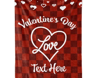 Ships Next Day, Personalized Valentine's Day Heart Throw Blanket - Made in USA - Customized Gift - Cozy and Soft Couch or Bed