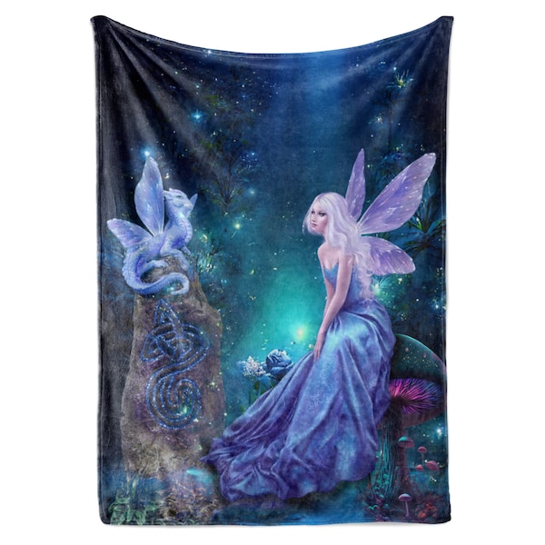 Magical Dragon Fairy Blanket with Vintage Art Theme | Colorful Druid Theme for Kids or Adults | Beautiful Bedding & Home Decor