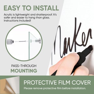 May include: White dry-erase board with black marker writing the word "Anker". The board has a protective film cover that needs to be removed before use. The board is mounted with pass-through mounting hardware.