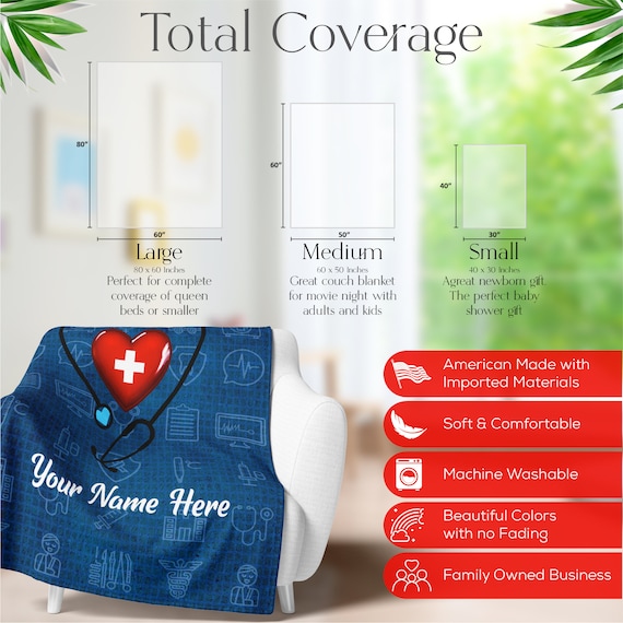 Customized Nurse Blanket - Ships Next Day, Printed in USA - Soft Fleece or Sherpa Blanket - Personalized Throw, Nurse Appreciation