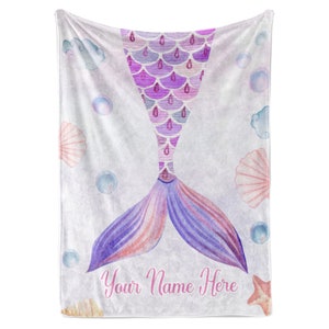 Personalized Blanket for Girls | Custom Mermaid Fleece Throw | Kids Throw | Baby Girl Blanket for Room | Gifts for Girls Room | Kids Blanket
