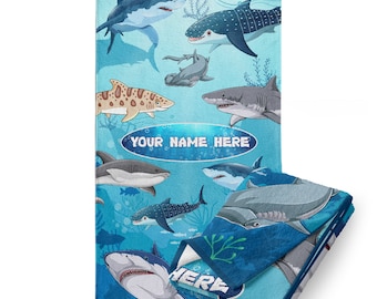 Personalized Kid’s Shark Beach Towel for Boy or Girls with Custom Name,Underwater Theme,Soft Cotton & Microfiber,Quick Dry Pool,Travel,Bath