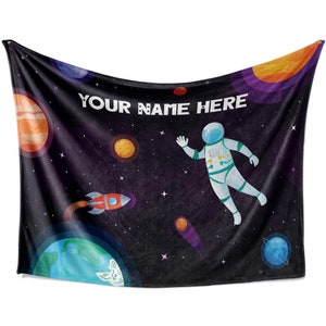 Personalized Astronaut In Space Blanket for Kids Gift | Custom Name Blanket | Fleece Throw Blanket for Toddlers | Perfect Kids Blanket