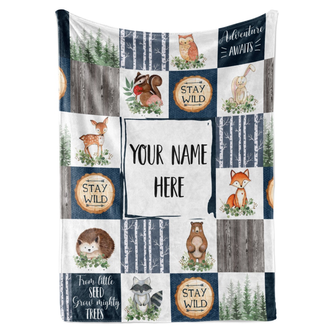 Personalized Woodland Blankets for Girls Customized Baby Name Blanket