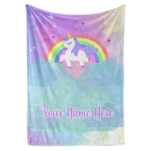 Personalized Unicorn Blanket for Girls | Kids Unicorn Gifts | Custom Plush Fuzzy Unicorns for Toddler | Customized Little Girl Throw Blanket