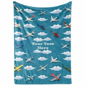 Personalized Airplane Blanket for Kids Gift | Plane Fighter Jet Helicopter Blanket | Custom Fleece Throw Blanket for Toddlers Boys & Girls