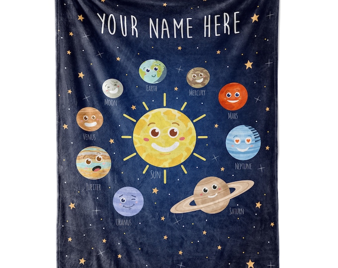 Personalized  Space/Planet Blanket for Kids Gift | Custom Name Blanket | Fleece Throw Blanket for Toddlers | Astronaut