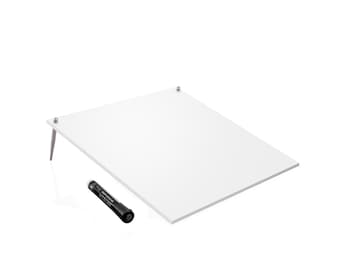 Desk Dry Erase Board with Erasable Marker | White, Black, Clear Acrylic Whiteboard Surface | Angled Writing Tablet | Personal Organizer