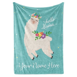 Personalized Llama Throw Blanket with Custom Name for Kids, Women, or Adults | Cute and Comfortable | Plush with Soft Colors for Bedding