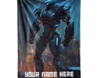 Personalized Robot Blanket for Boys and Girls | Cool Space Age Transforming Robotics Graphic and Custom Name Throw | Soft and Plush | Gift
