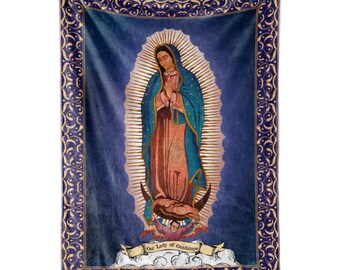 Our Lady of Guadalupe Blanket for Adults | Vintage Roman Catholic Virgin Mary Theme | Beautiful Tapestry or Home Decor | Fleece & Sherpa