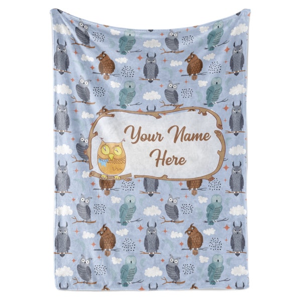 Personalized Owl Blanket For All Ages | Custom Name Baby Blanket | Super Soft Plush Fleece Throw Blanket for Girls | Owl Gifts for Kids