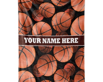 Personalized Basketball Blanket for Kids or Adults | Custom Name Throw for Boys or Girls | High School or College Sports Theme with Balls