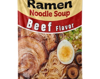 Beef Ramen Noodle Blanket for Kids, Teens, or Adults | Custom Throw with Soft, Plush Fabric | Cup of Noodles Food Theme | Fun Bedroom Decor