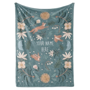 Personalized Fox Blanket Gift | Custom Name Blanket | Super Soft Plush Fleece Throw Blanket for Girls | Rabbit Fox Gift for Kids