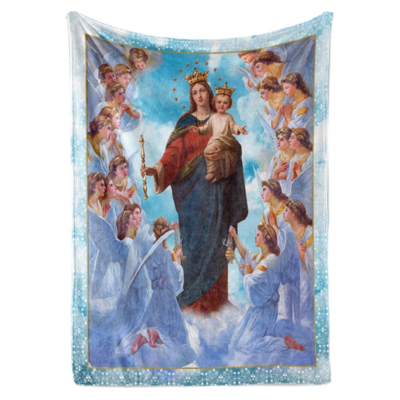 Virgin Mary Religious Blanket | Baby Jesus and Angel Virgin Mary | Christian Heaven Theme | Decorative Fleece Throw Home Decor & Bedding