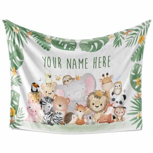 Personalized Baby Animal Blanket for Kids Gift | Custom Name Blanket | Fleece Throw Blanket for Toddlers