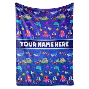 Personalized Blanket for Kids | Custom Marine Animals Fleece Throw | Baby Girl Room Décor | Gifts for Boys Room | Kids Blanket | Ocean Gifts