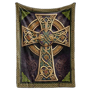 Personalized Celtic Old Rugged Cross Blanket for Adults | Decorative Home Decor or Bedroom Throw | Vintage Irish or Norse Inspired Theme