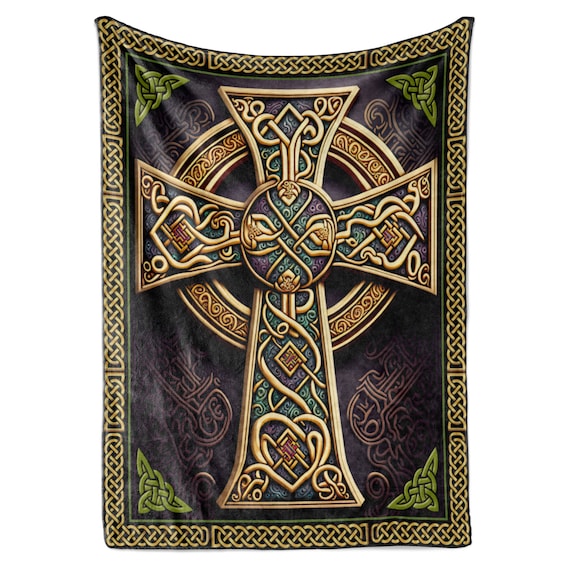Celtic Old Rugged Cross Blanket for Adults | Decorative Home Decor or Bedroom Throw | Vintage Irish or Norse Inspired Theme