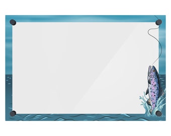 Acrylic Dry Erase Board for Wall with Fishing Themed Border - Shipped Next Day, Made in USA, Wall Mounted