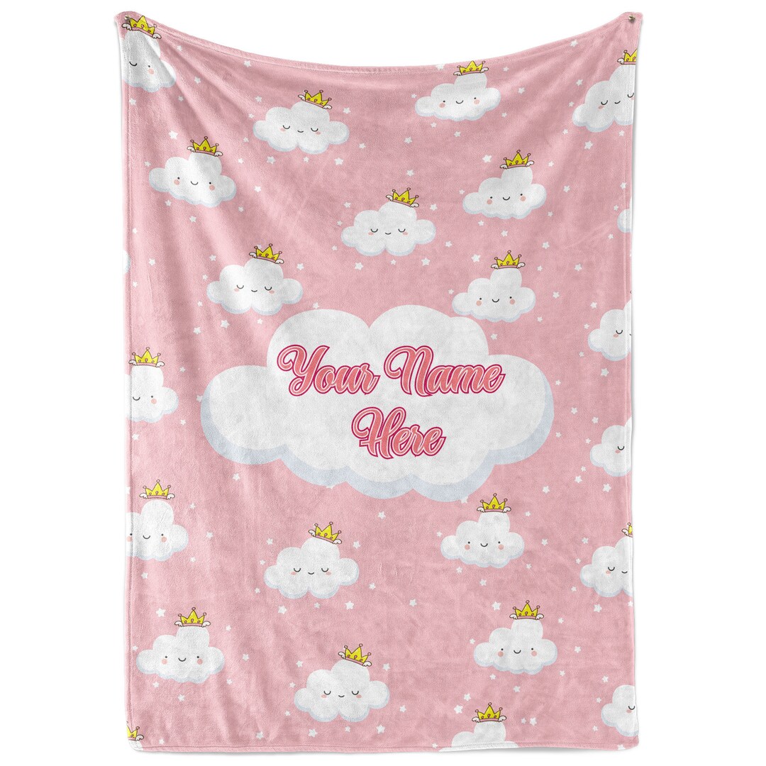 Personalized Princess Clouds Blanket for Girls Kids Pink Princess Gifts Custom Plush Fuzzy