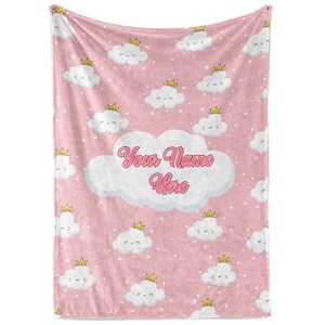 Personalized Princess Clouds Blanket for Girls | Kids Pink Princess Gifts | Custom Plush Fuzzy  | Customized Little Girl Throw Blankets