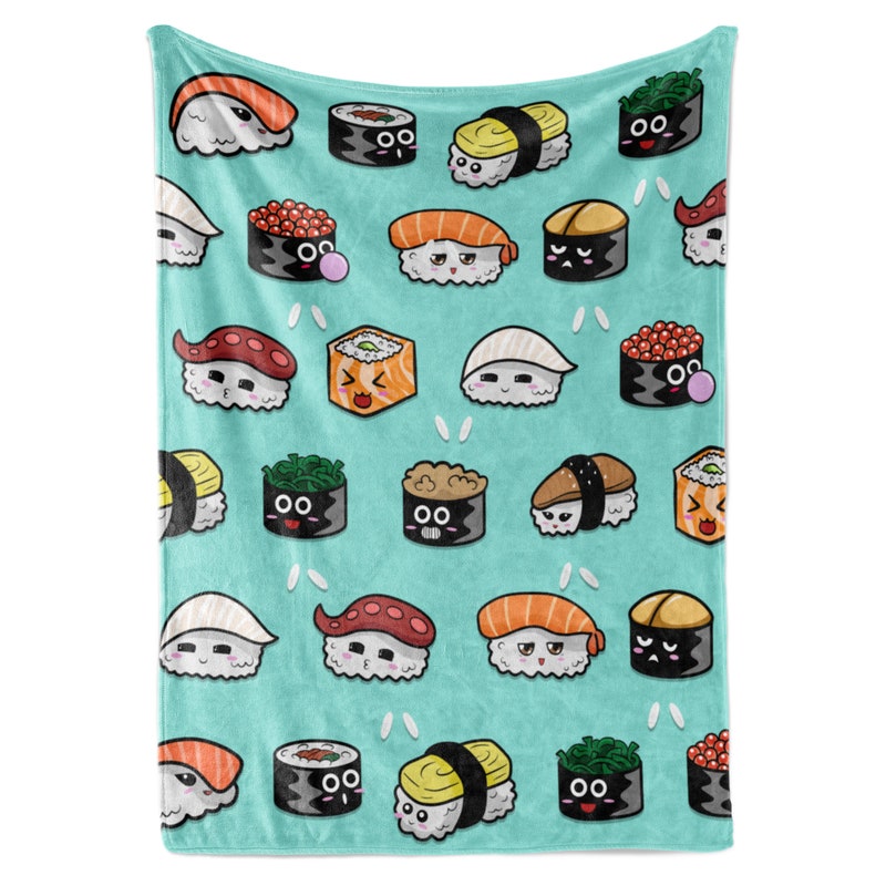 Kawaii Sushi Pattern Print Hooded Blanket