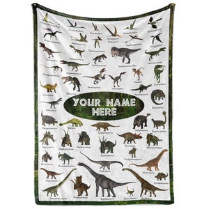 Personalized Dinosaur Blanket for Kids, Ships Next Day - Dino Throw Blanket for Boys and girls, Bedroom - Educational Blankets - USA Based