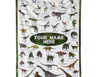 Personalized Dinosaur Blanket for Kids, Ships Next Day - Dino Throw Blanket for Boys and girls, Bedroom - Educational Blankets - USA Based
