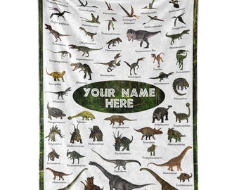 Ships Next Day, Made in USA - Personalized Dinosaur Blanket for Kids - Dino Throw Blanket for Boys and girls, Bedroom - Educational Blankets