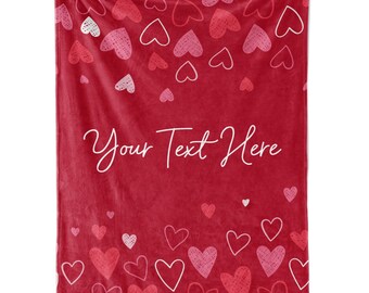 Ships Next Day, Personalized Valentine's Day Sketched Hearts Throw Blanket - Made in USA - Customized Gift - Cozy and Soft for Couch or Bed