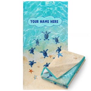 Personalized Summer Turtle Beach Towel for Kids or Adults with Custom Name,Microfiber and Soft Cotton,QuickDry Pool,Bath,Gym Use,Ocean Theme