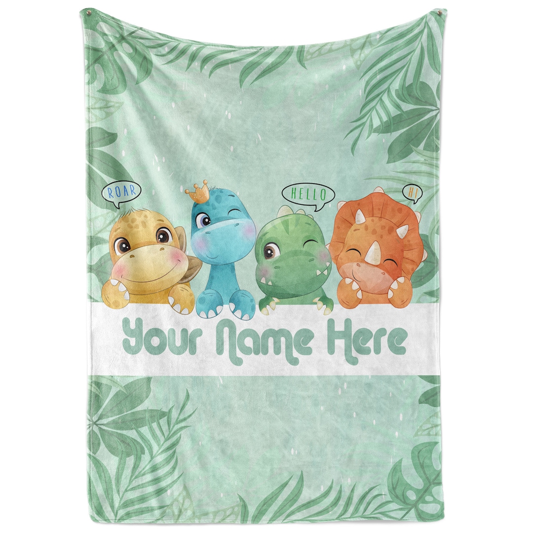 Personalized Baby Dinosaur Fleece Blanket for Kids Little Boy or Girl